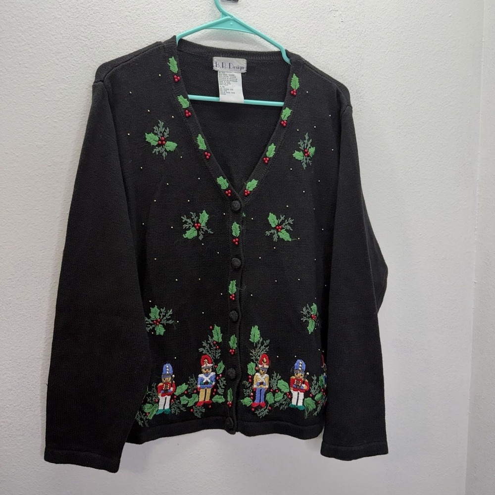 BP Design Christmas Cardigan Knit Sweater Button Up Holiday Party Nutcracker L